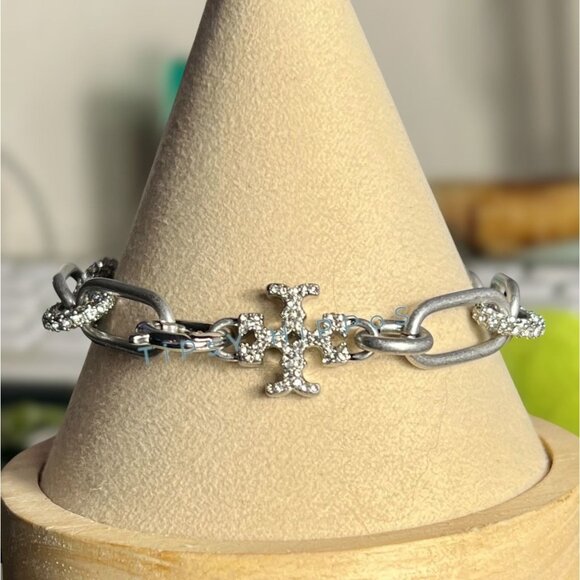 NEW!! Beautiful Tory Burch Silver and Crystal Pave Roxanne Bracelet - Picture 5 of 7